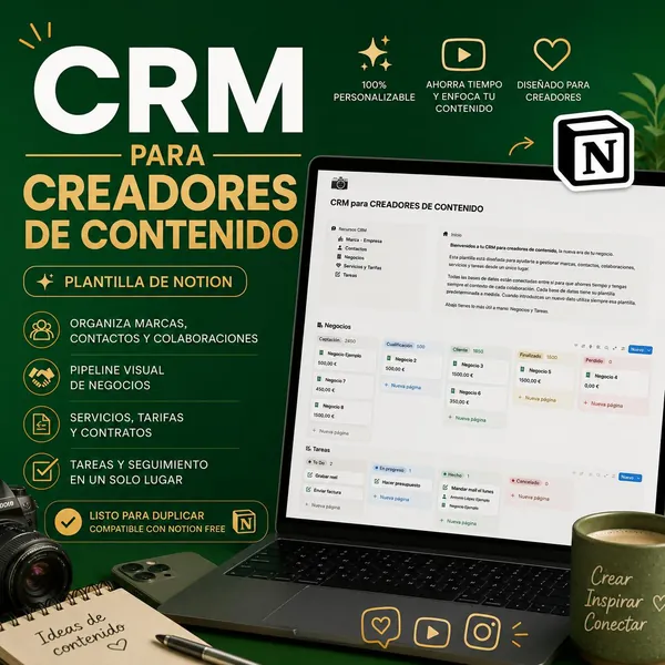 Plantilla de Notion CRM para creadores de contenido en la pantalla de un portátil